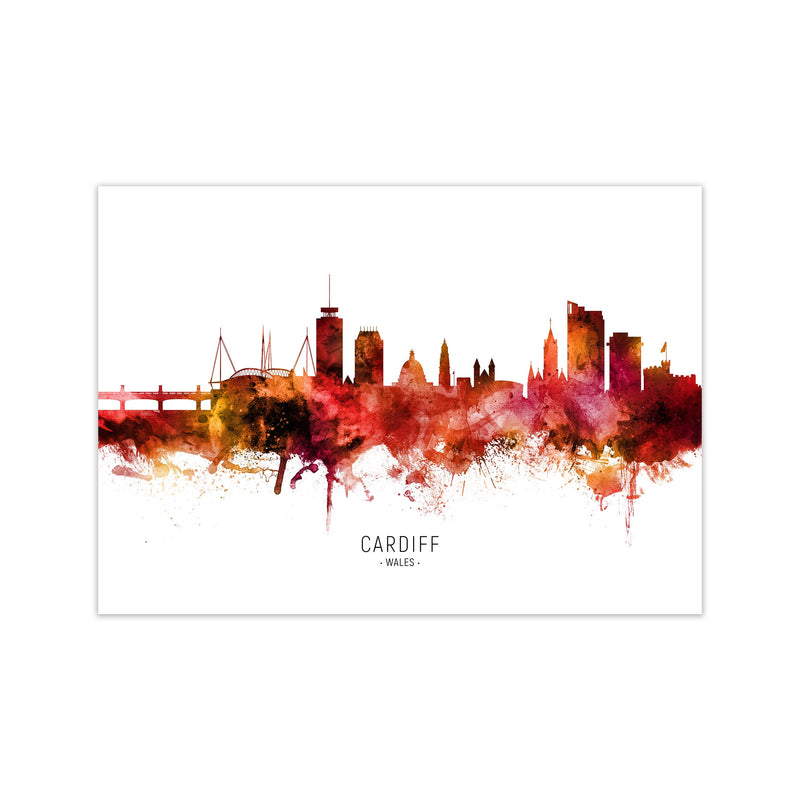 Cardiff Wales Skyline Red City Name Print by Michael Tompsett Print Only