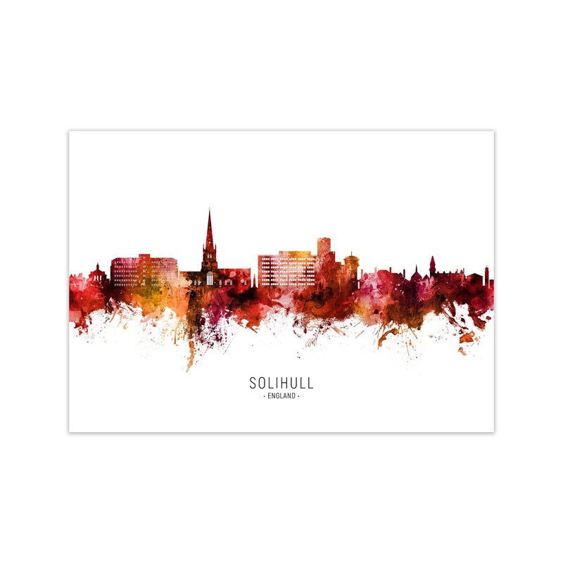 Solihull England Skyline Red City Name  by Michael Tompsett Print Only