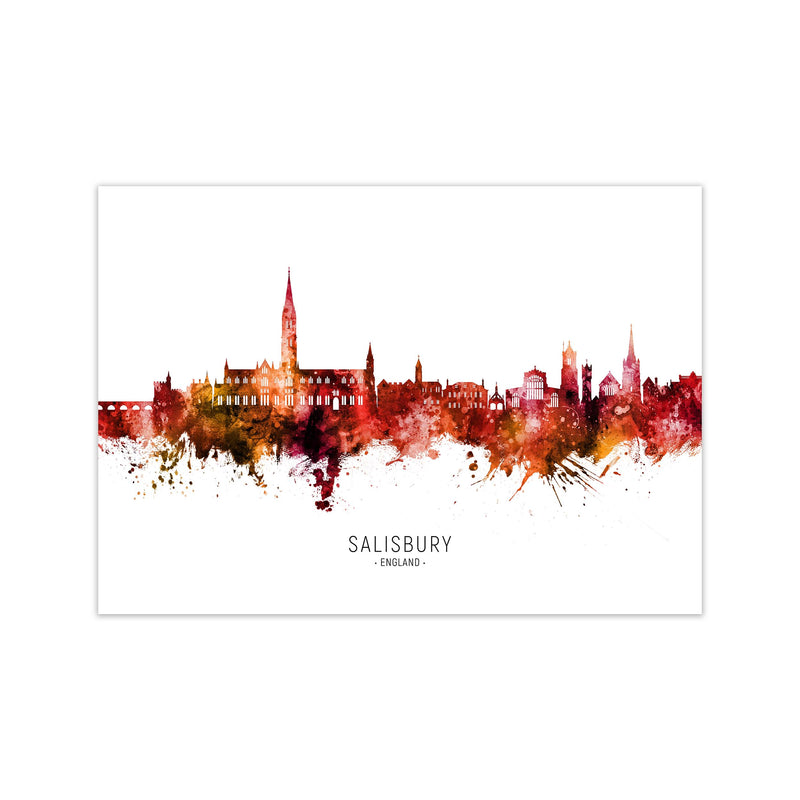 Salisbury England Skyline Red City Name  by Michael Tompsett Print Only