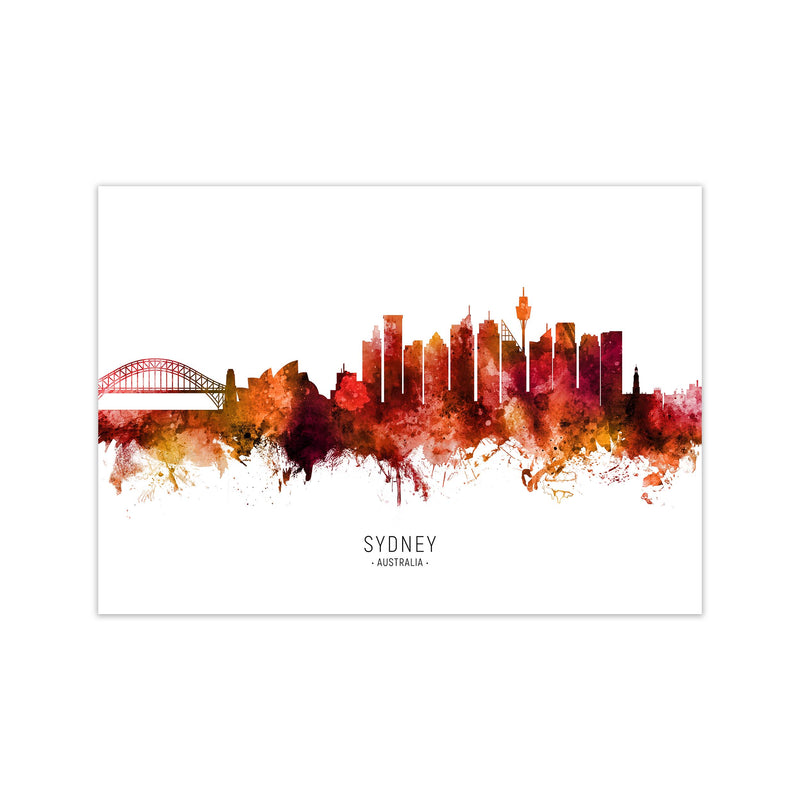 Sydney Australia Skyline Red City Name  by Michael Tompsett Print Only
