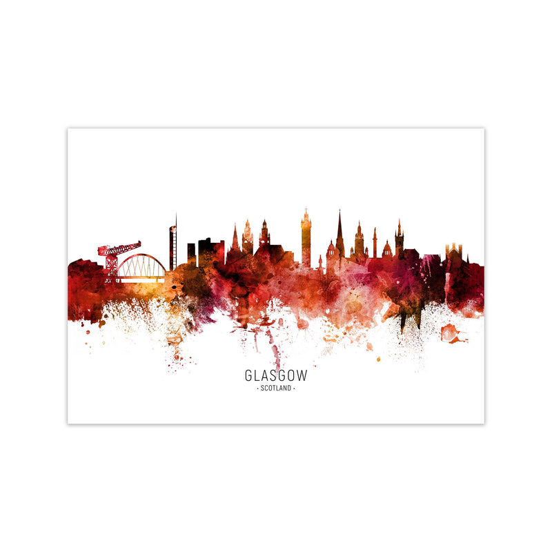 Glasgow Scotland Skyline Red City Name  by Michael Tompsett Print Only