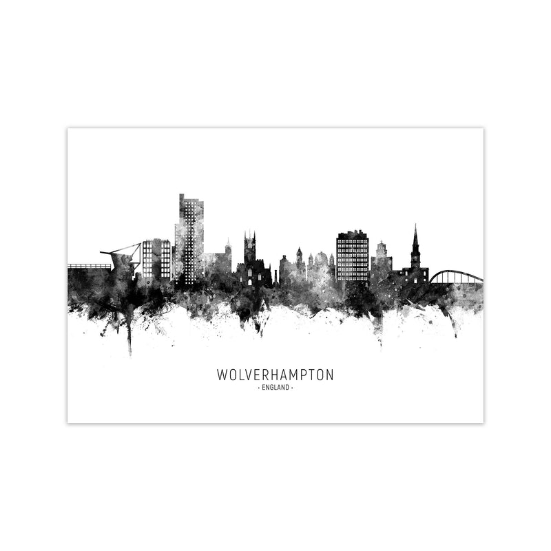 Wolverhampton England Skyline Black White City Name  by Michael Tompsett Print Only