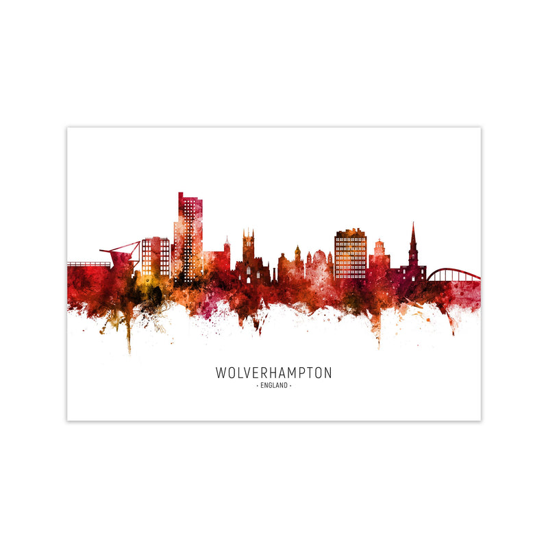 Wolverhampton England Skyline Red City Name  by Michael Tompsett Print Only