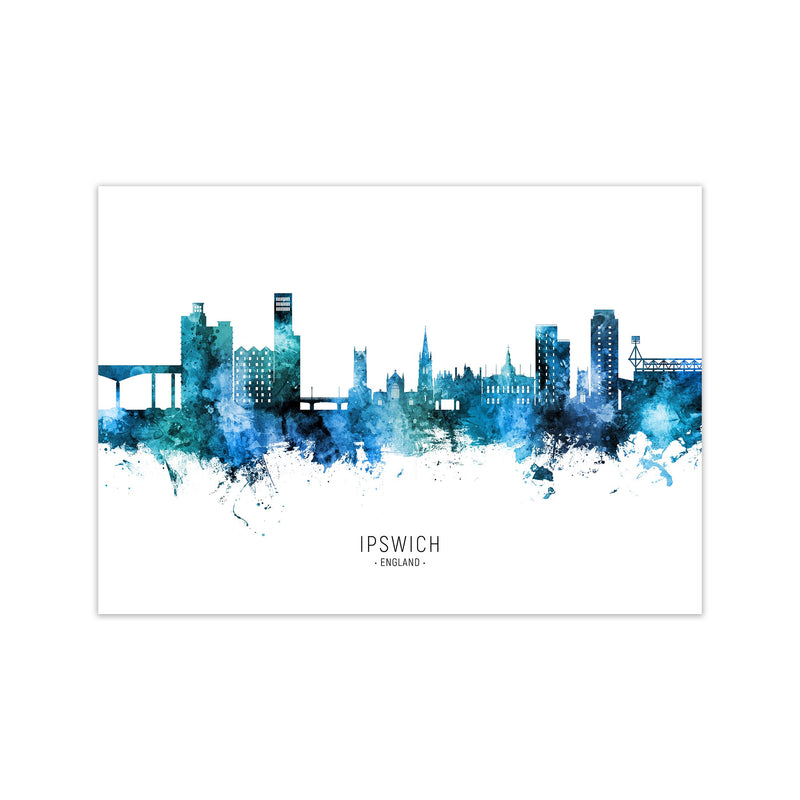 Ipswich England Skyline Blue City Name  by Michael Tompsett Print Only