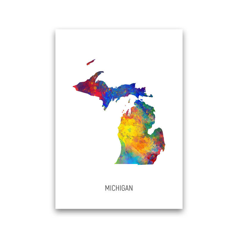 Michigan Watercolour Map Art Print by Michael Tompsett Print Only