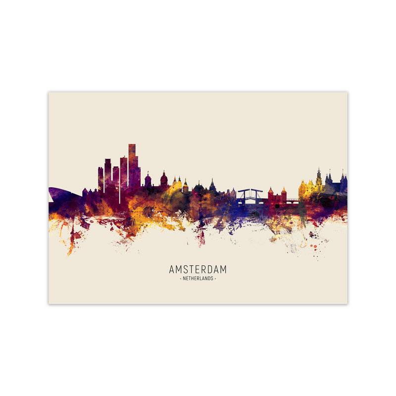 Amsterdam Netherlands Skyline Autumn City Name Art Print by Michael Tompsett Print Only