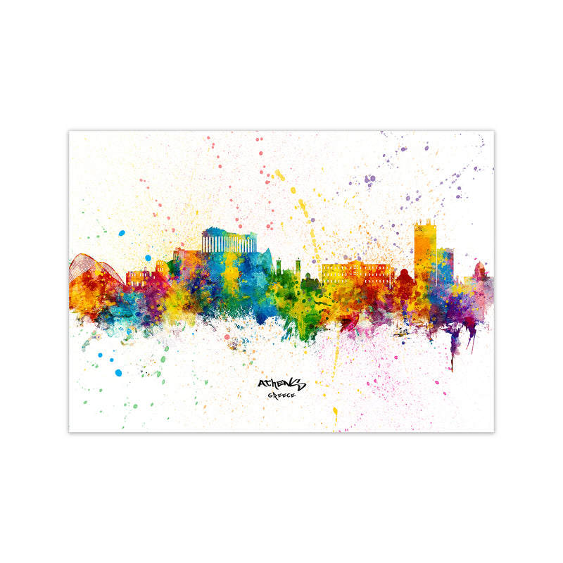 Athens Greece Skyline Splash Art Print by Michael Tompsett Print Only