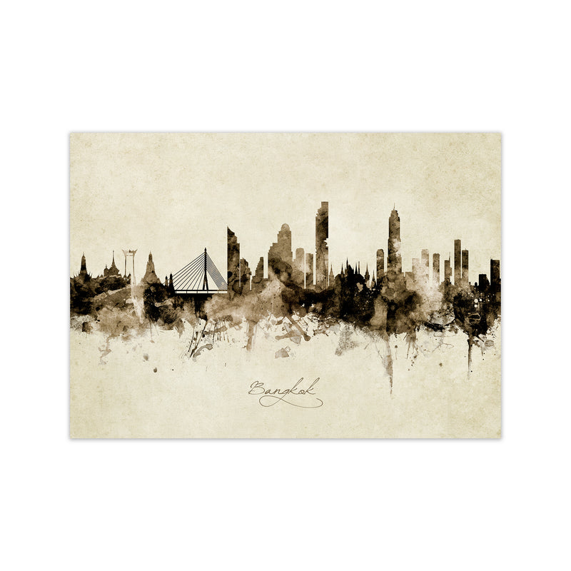 Bangkok Thailand Skyline Vintage Art Print by Michael Tompsett Print Only