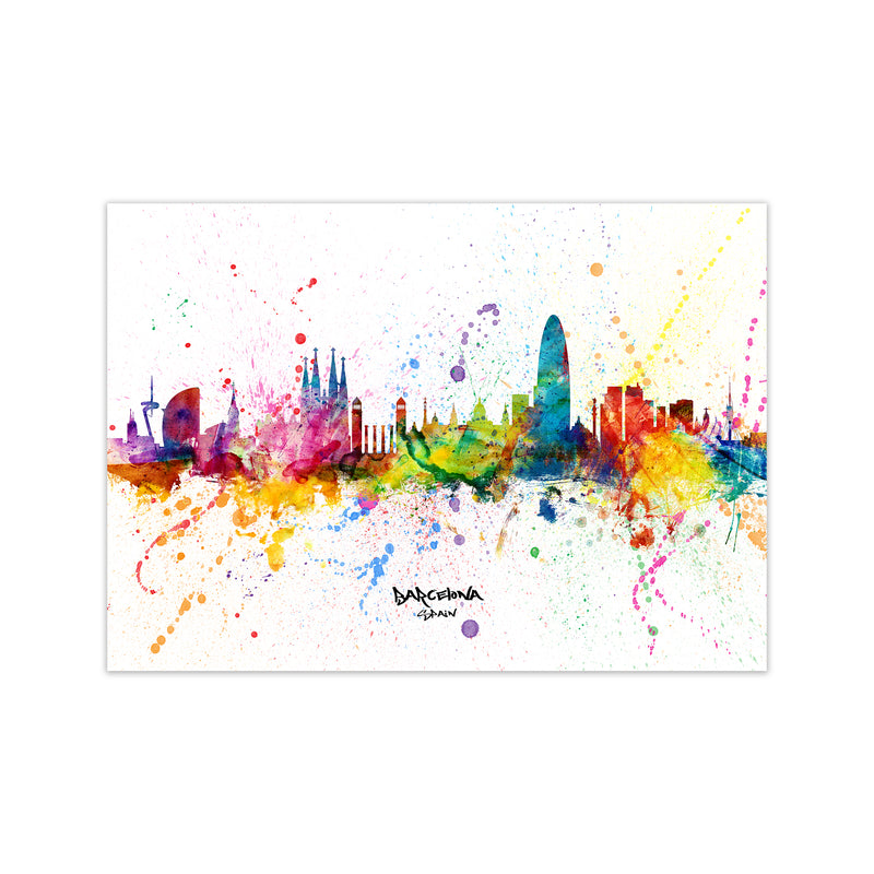 Barcelona Spain Skyline Splash Art Print by Michael Tompsett Print Only