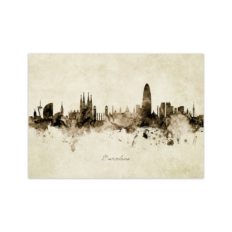 Barcelona Spain Skyline Vintage Art Print by Michael Tompsett Print Only