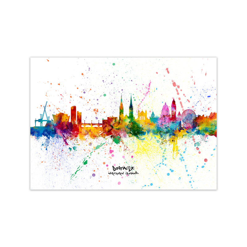 Belfast Northern Ireland Skyline Splash Art Print by Michael Tompsett Print Only