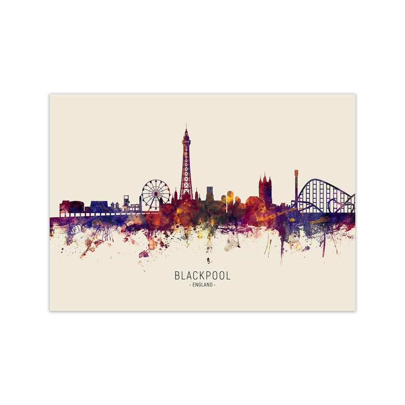 Blackpool England Skyline Autumn City Name Art Print by Michael Tompsett Print Only