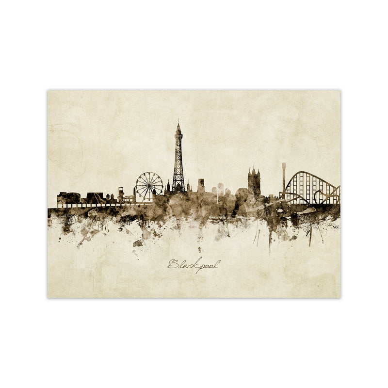 Blackpool England Skyline Vintage Art Print by Michael Tompsett Print Only