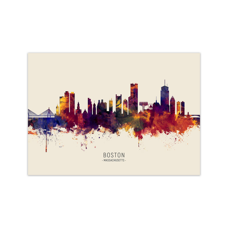Boston Massachusetts Skyline Autumn City Name Art Print by Michael Tompsett Print Only