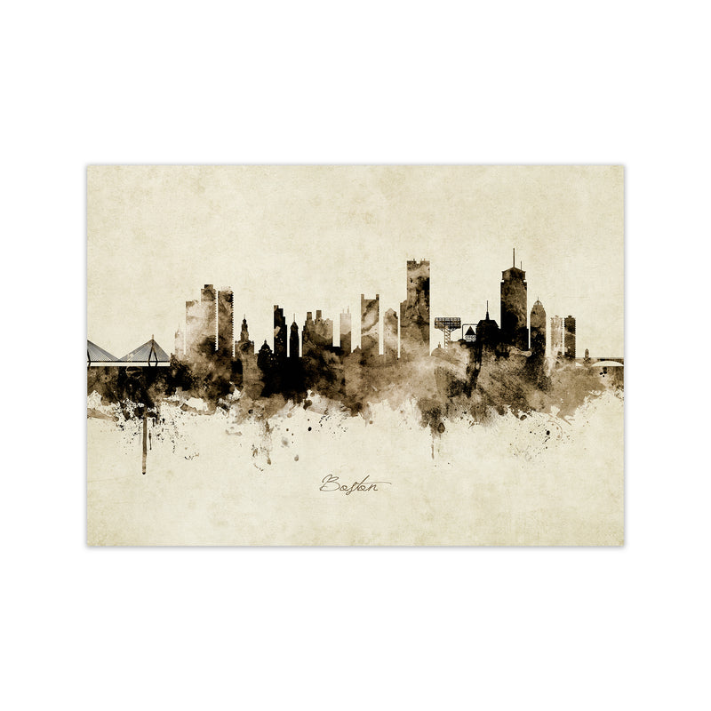 Boston Massachusetts Skyline Vintage Art Print by Michael Tompsett Print Only