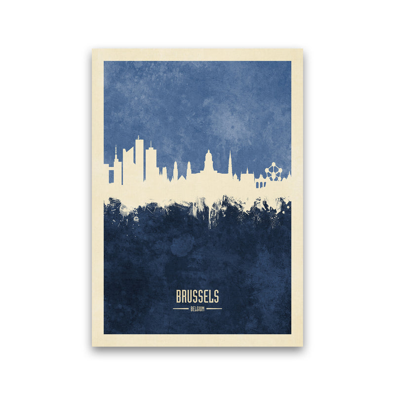 Brussels Belgium Skyline Portrait Navy Art Print by Michael Tompsett Print Only