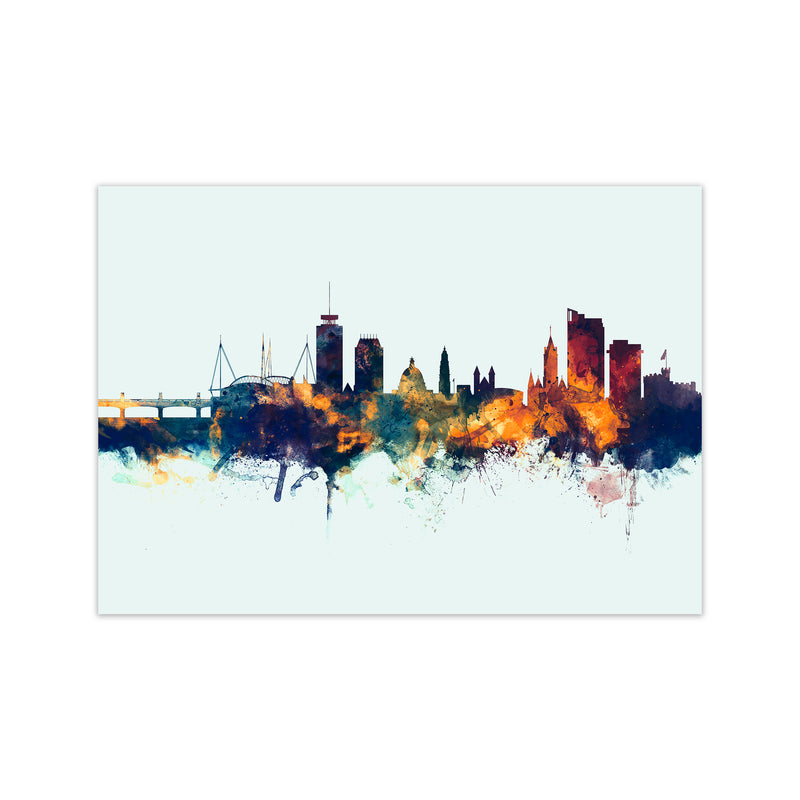 Cardiff Wales Skyline Blue Orange Art Print by Michael Tompsett Print Only