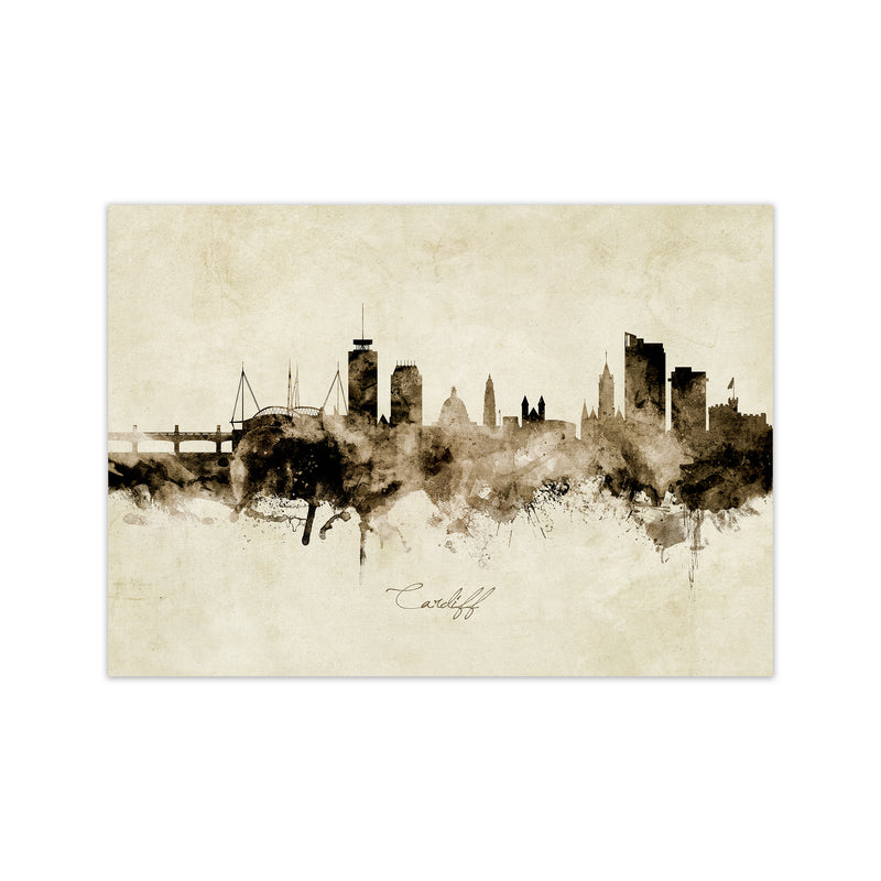 Cardiff Wales Skyline Vintage Art Print by Michael Tompsett Print Only