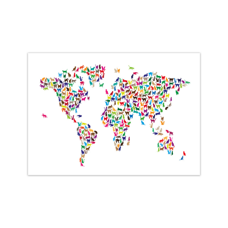 Cats Map of the World Colour Art Print by Michael Tompsett Print Only