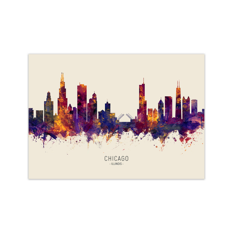 Chicago Illinois Skyline Autumn City Name Art Print by Michael Tompsett Print Only