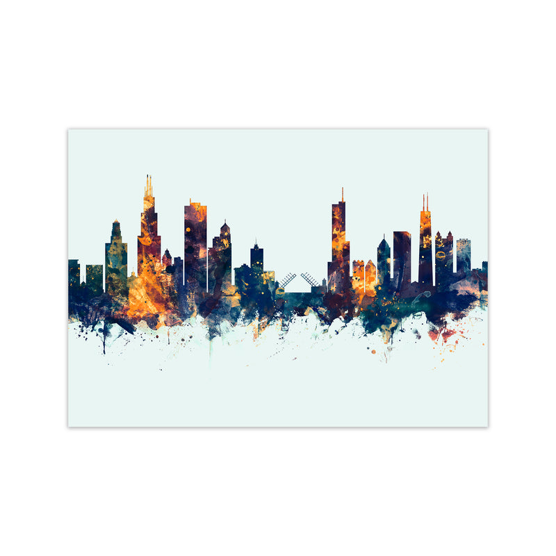 Chicago Illinois Skyline Blue Orange Art Print by Michael Tompsett Print Only