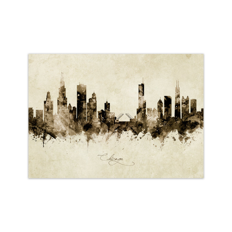 Chicago Illinois Skyline Vintage Art Print by Michael Tompsett Print Only