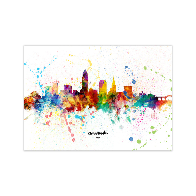 Cleveland Ohio Skyline Splash Art Print by Michael Tompsett Print Only