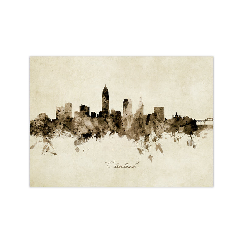 Cleveland Ohio Skyline Vintage Art Print by Michael Tompsett Print Only