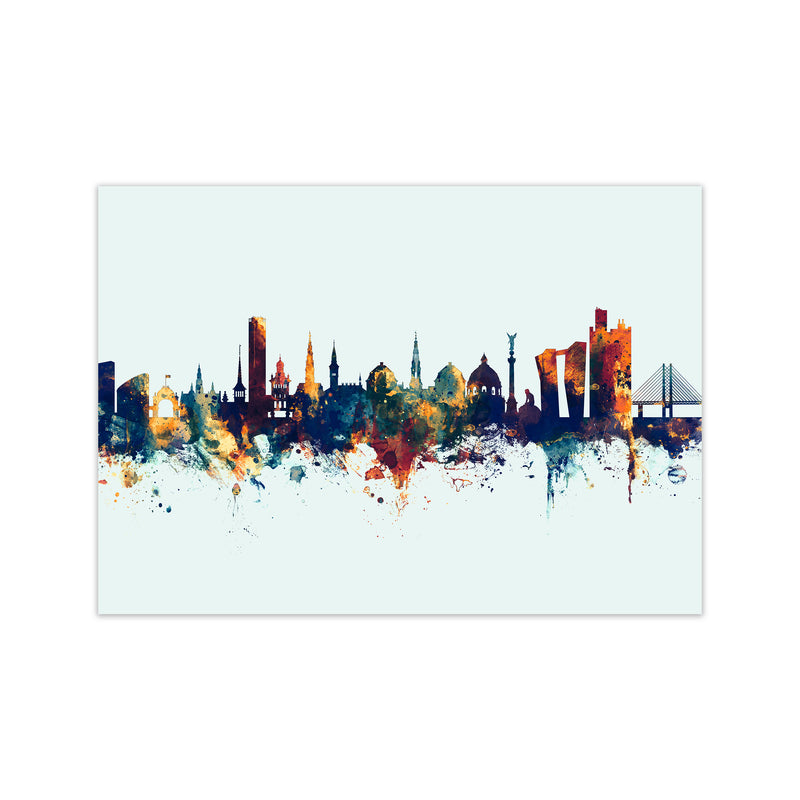 Copenhagen Denmark Skyline Blue Orange Art Print by Michael Tompsett Print Only