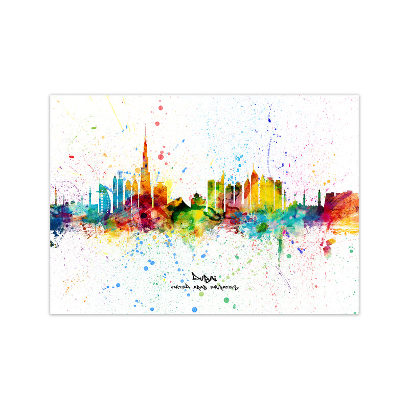 Dubai United Arab Emirates Skyline Splash Art Print by Michael Tompsett Print Only