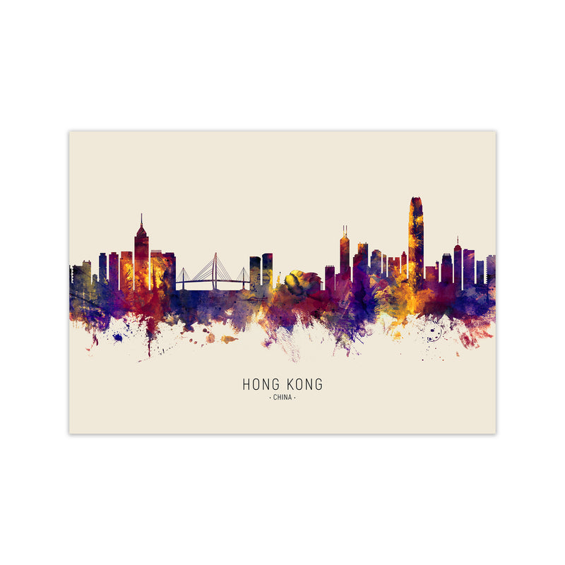 Hong Kong China Skyline Autumn City Name Art Print by Michael Tompsett Print Only