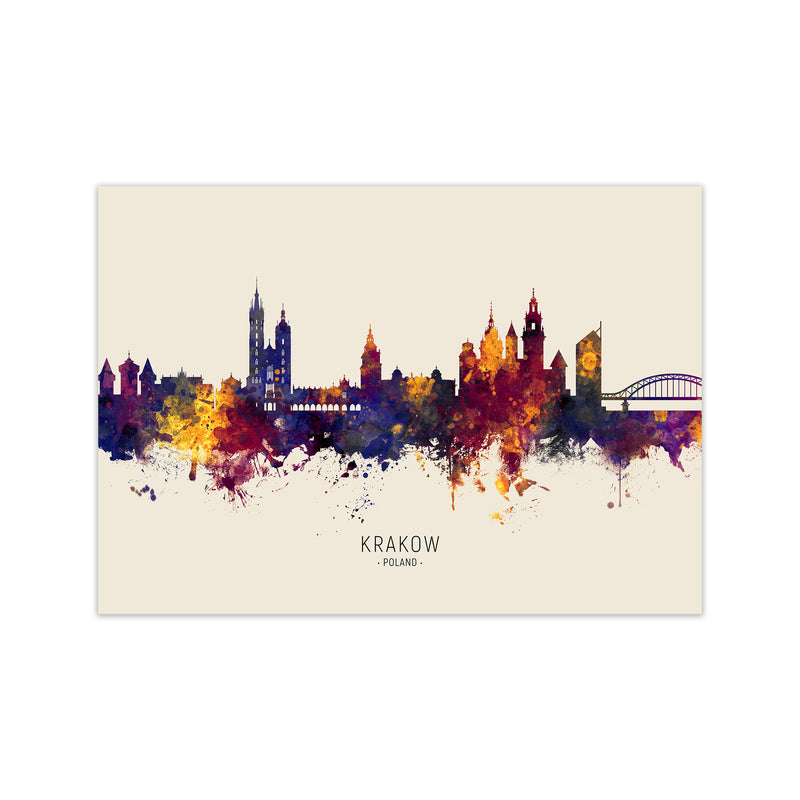 Krakow Poland Skyline Autumn City Name Art Print by Michael Tompsett Print Only