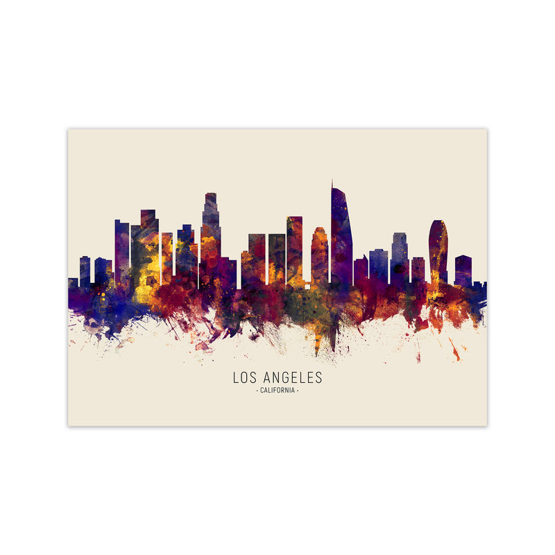 Los Angeles California Skyline Autumn City Name Art Print by Michael Tompsett Print Only