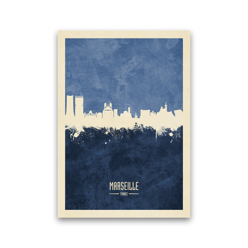 Marseille France Skyline Portrait Navy Art Print by Michael Tompsett Print Only