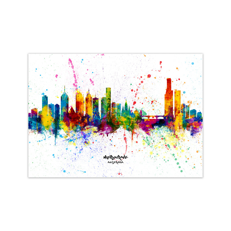 Melbourne Australia Skyline Splash Art Print by Michael Tompsett Print Only