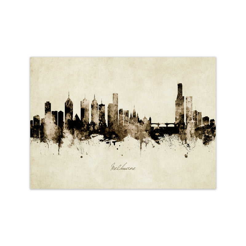 Melbourne Australia Skyline Vintage Art Print by Michael Tompsett Print Only