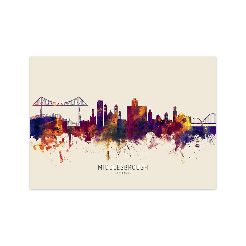 Middlesbrough England Skyline Autumn City Name Art Print by Michael Tompsett Print Only