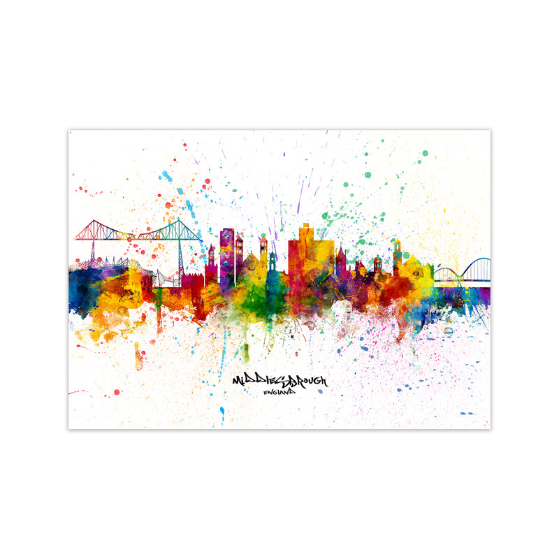 Middlesbrough England Skyline Splash Art Print by Michael Tompsett Print Only