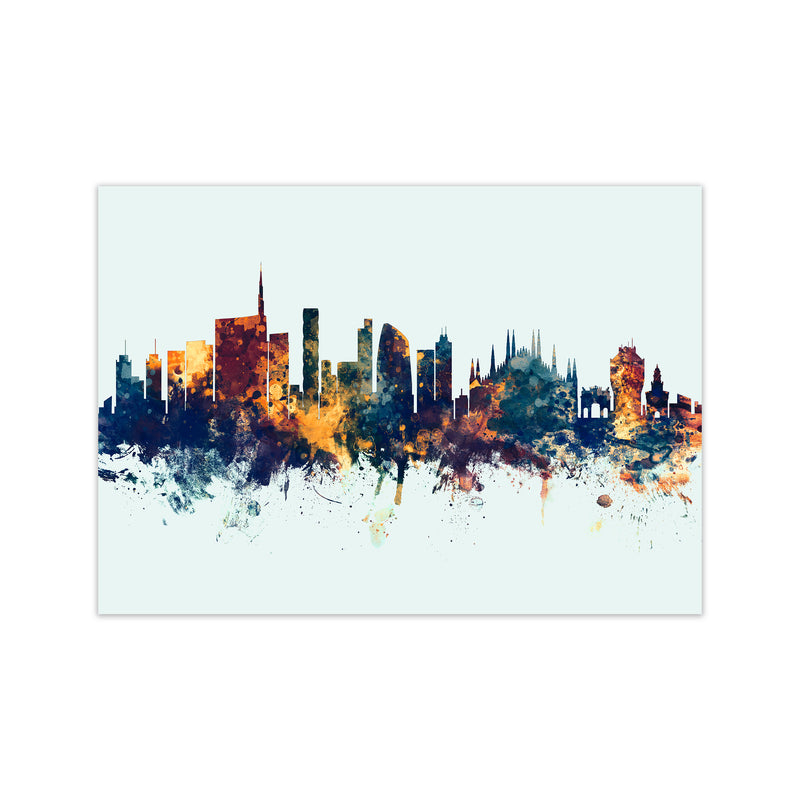 Milan Italy Skyline Blue Orange Art Print by Michael Tompsett Print Only