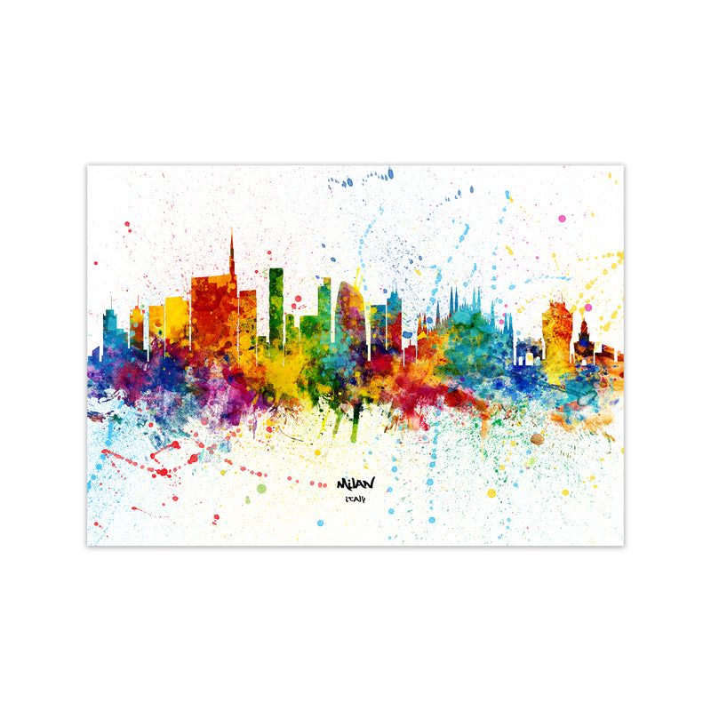 Milan Italy Skyline Splash Art Print by Michael Tompsett Print Only