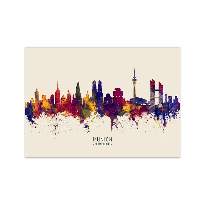 Munich Deutschland Skyline Autumn City Name Art Print by Michael Tompsett Print Only