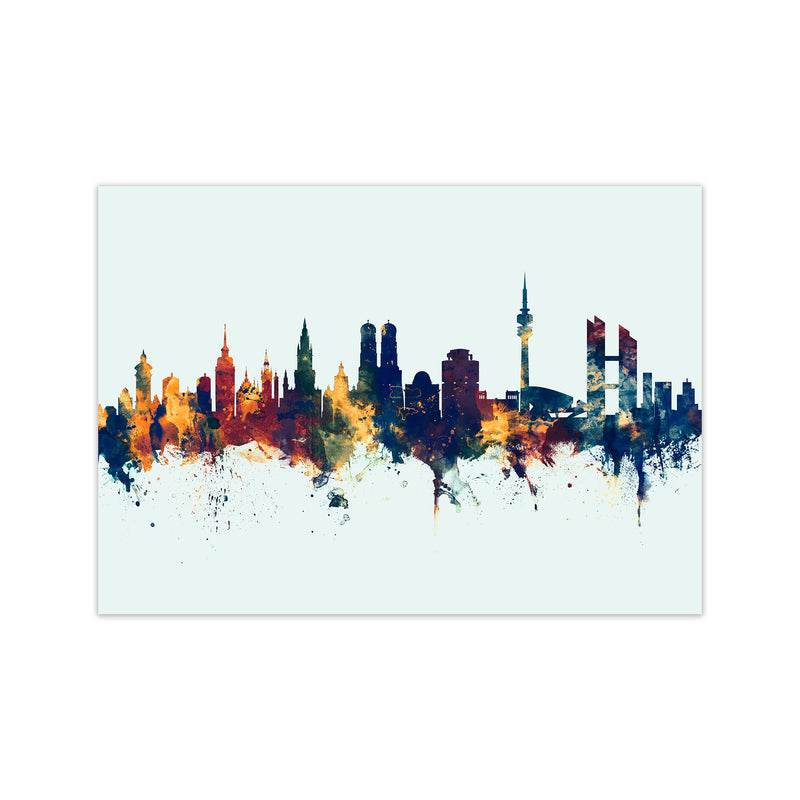 Munich Germany Skyline Blue Orange Art Print by Michael Tompsett Print Only