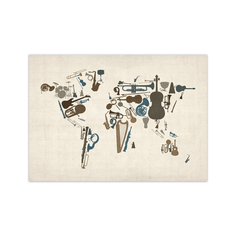 Music Instruments Map of the World Art Print by Michael Tompsett Print Only