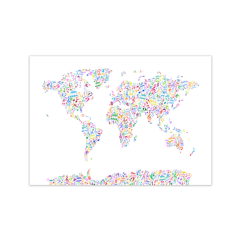 Music Notes Map of the World Colour Art Print by Michael Tompsett Print Only