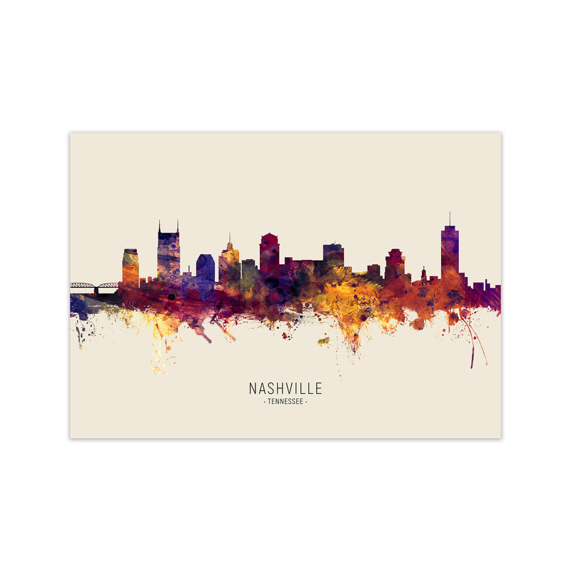 Nashville Tennessee Skyline Autumn City Name Art Print by Michael Tompsett Print Only
