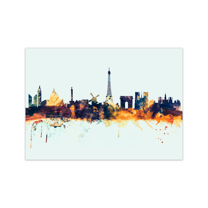 Paris France Skyline Blue Orange Art Print by Michael Tompsett Print Only