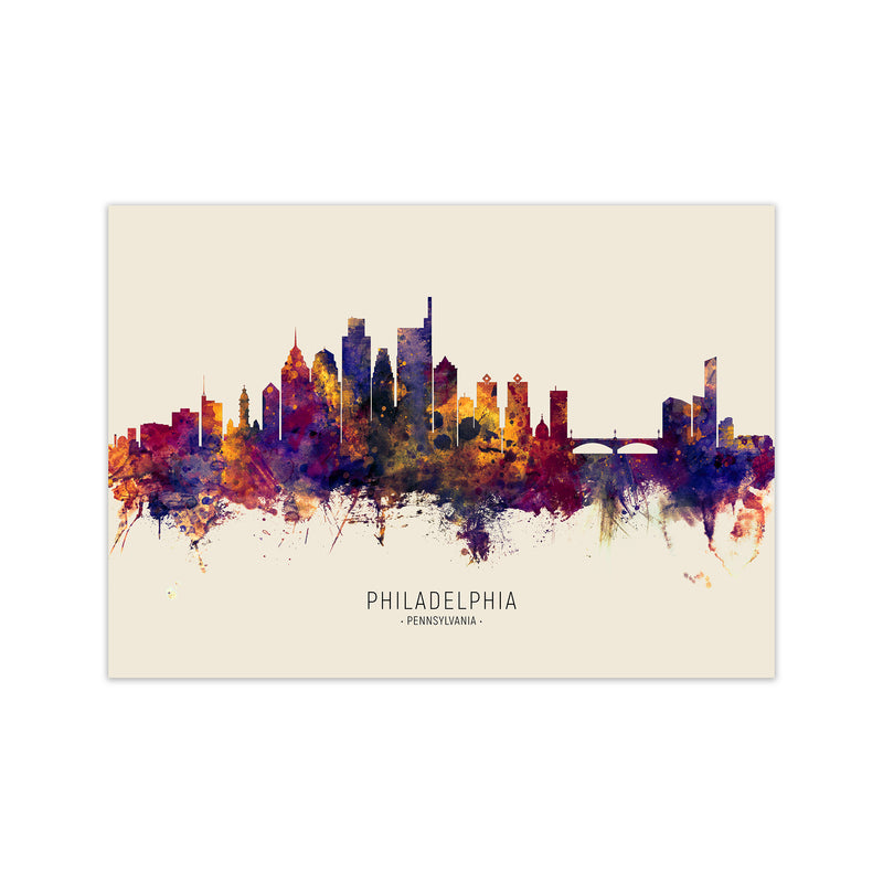 Philadelphia Pennsylvania Skyline Autumn City Name Art Print by Michael Tompsett Print Only