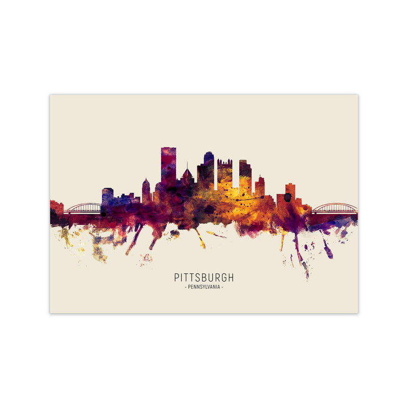 Pittsburgh Pennsylvania Skyline Autumn City Name Art Print by Michael Tompsett Print Only