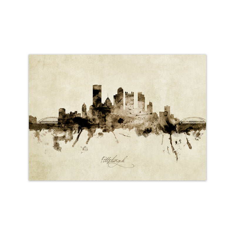 Pittsburgh Pennsylvania Skyline Vintage Art Print by Michael Tompsett Print Only