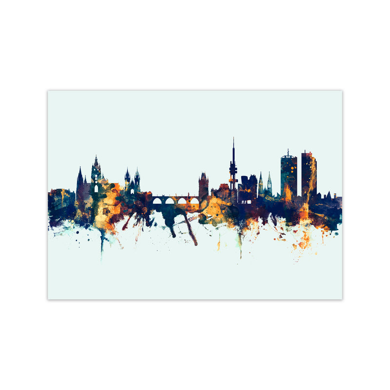 Prague Czech Republic Skyline Blue Orange Art Print by Michael Tompsett Print Only